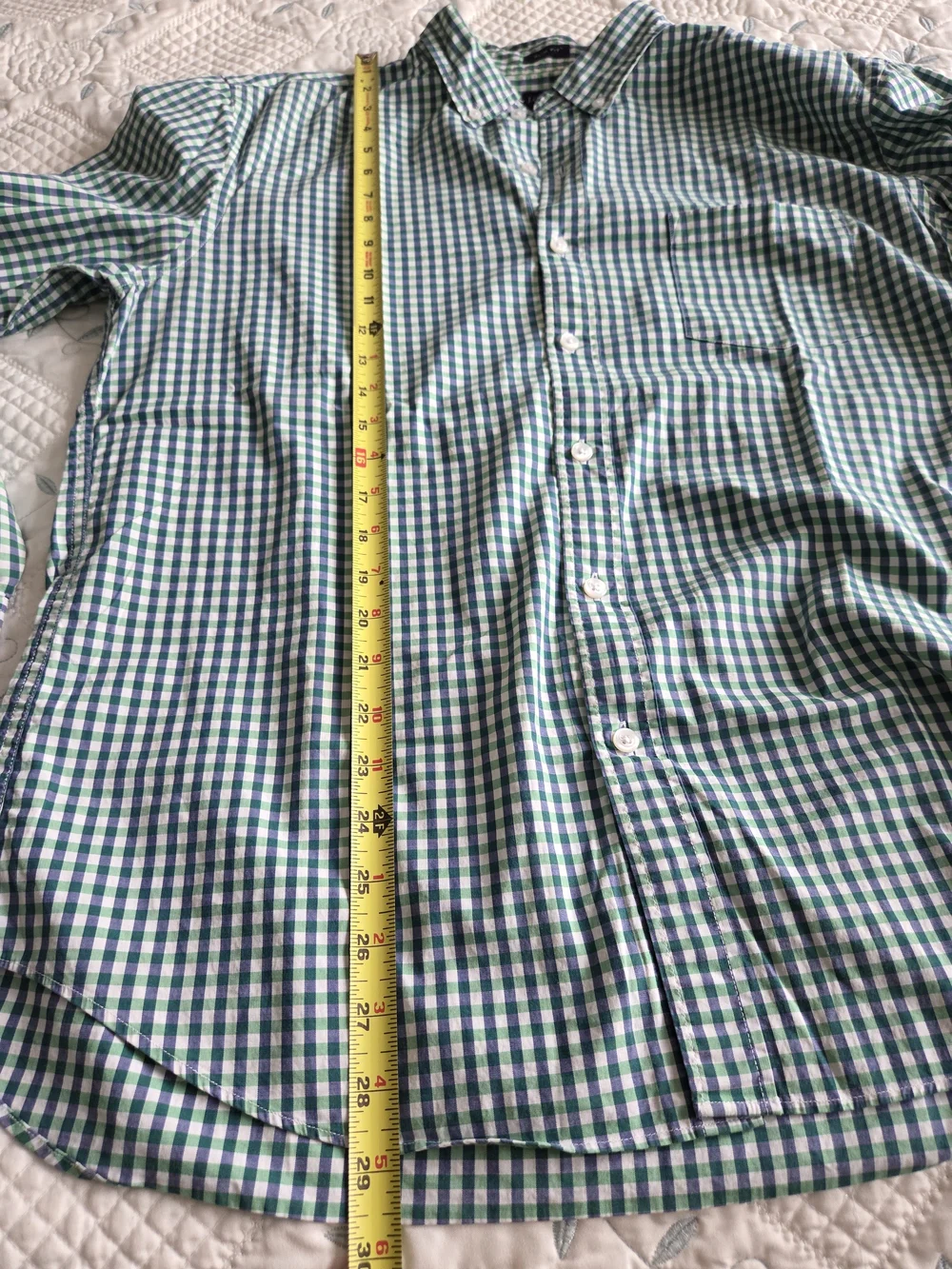 J. Crew Men's Blue and Green Gingham Button-Down Shirt